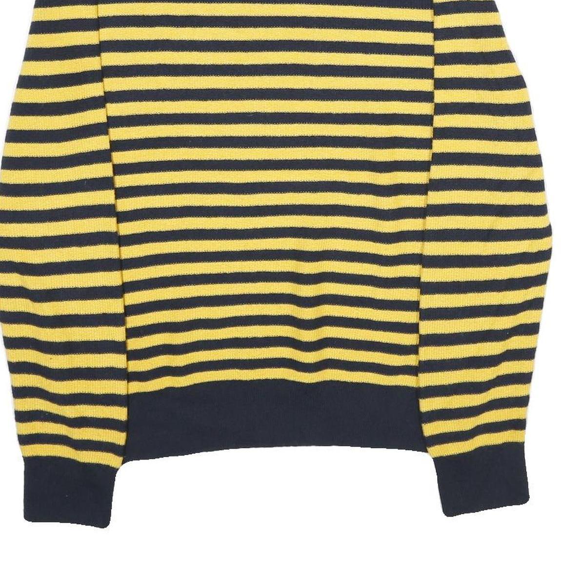 NAUTICA Mens Yellow & Navy Striped Pattern Cotton Blend Jumper Crew Neck Tight