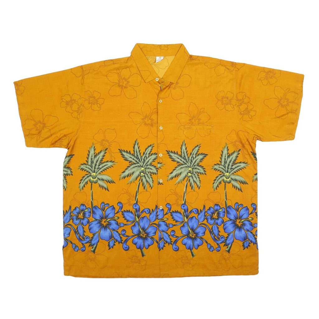 OASIS Mens Yellow & Blue Hawaiian Shirt XL Tropical Floral Palm Pattern