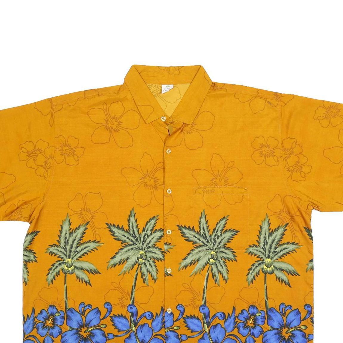 OASIS Mens Yellow & Blue Hawaiian Shirt XL Tropical Floral Palm Pattern
