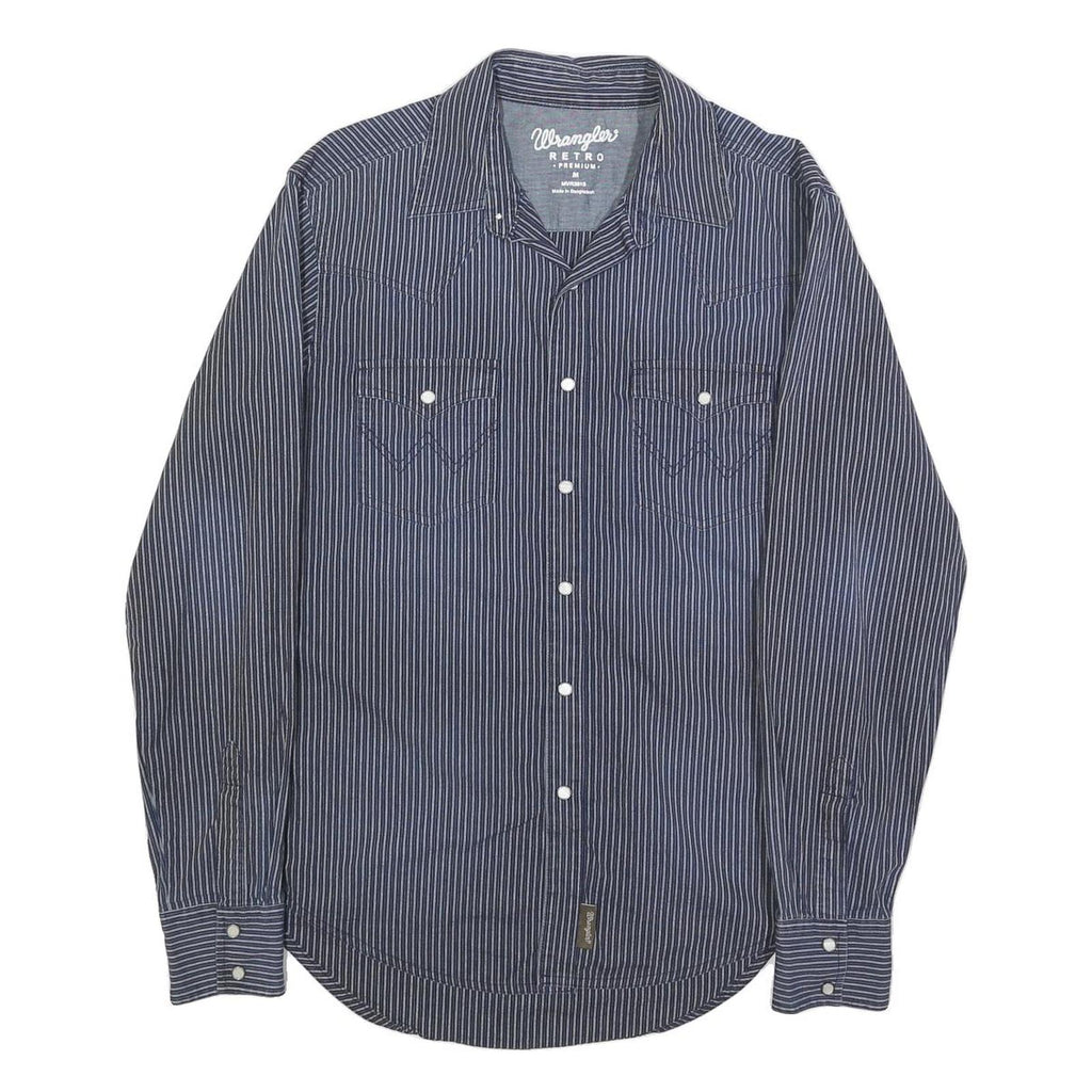 WRANGLER Mens Blue Stripe Button Shirt Retro M Cotton Casual Western Style