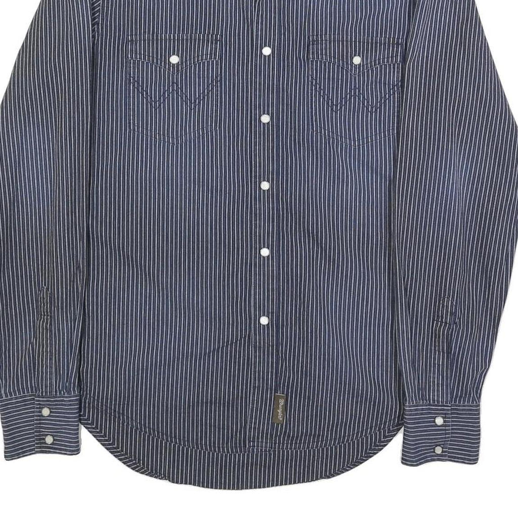 WRANGLER Mens Blue Stripe Button Shirt Retro M Cotton Casual Western Style