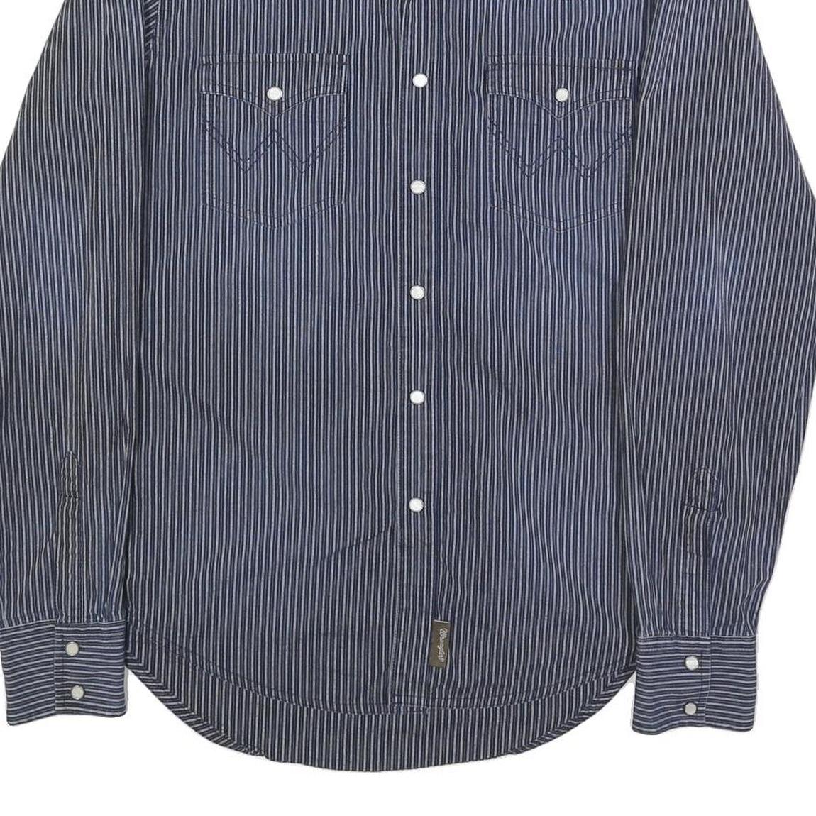 WRANGLER Mens Blue Stripe Button Shirt Retro M Cotton Casual Western Style