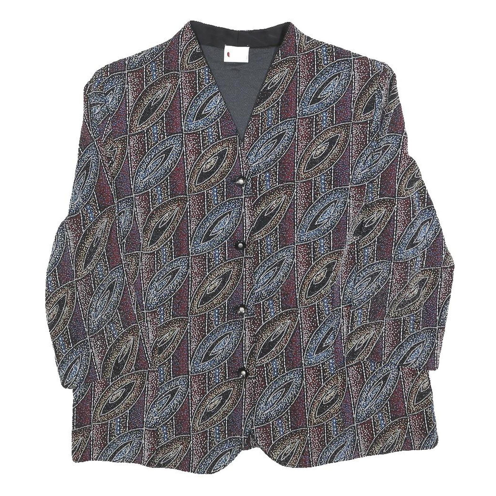 HERMANN LANGE Womens Printed Button Jacket L Polyester Blend Leaf Pattern