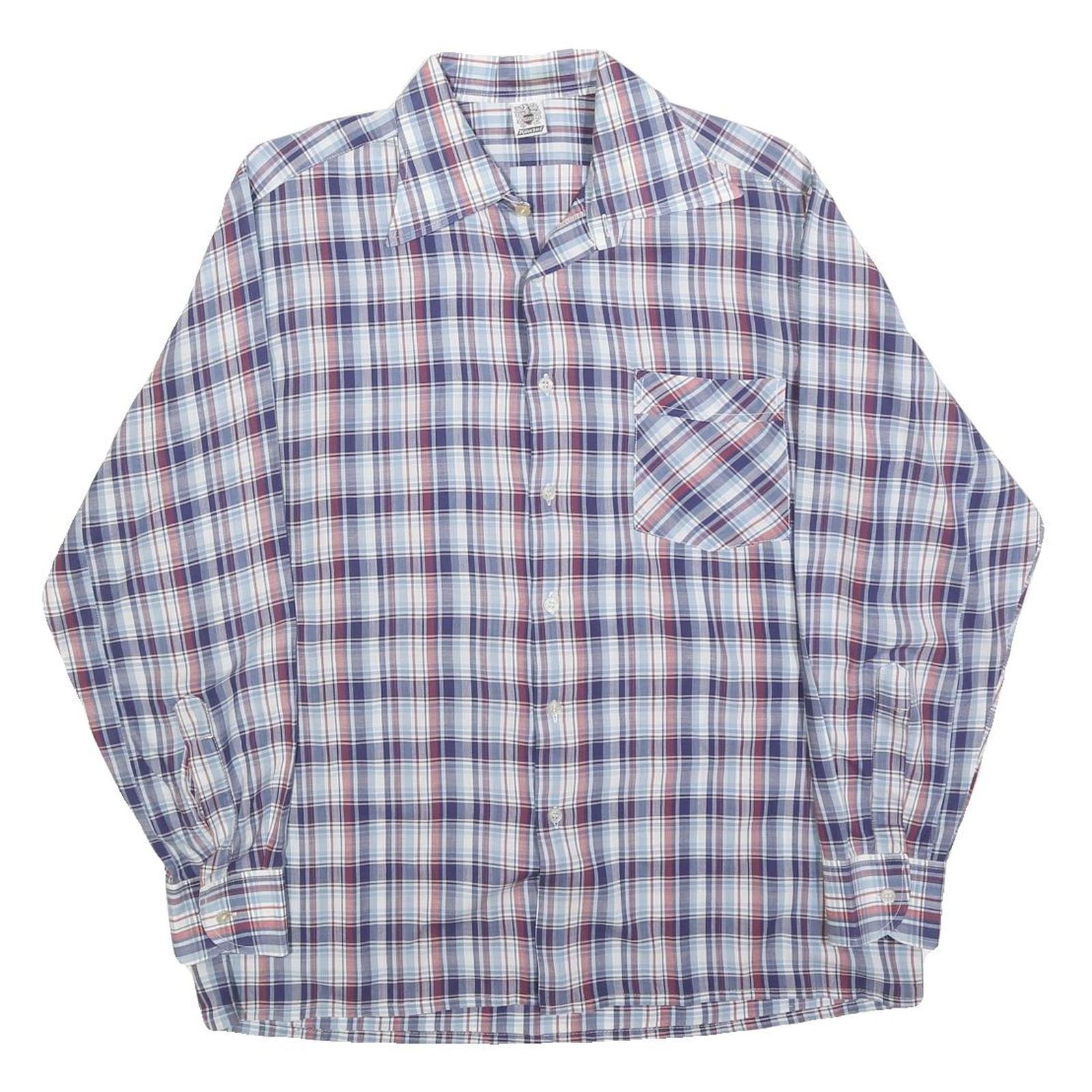 KUNZEL Mens Blue & Red Check Shirt L Classic Cotton Blend Long Sleeve Button