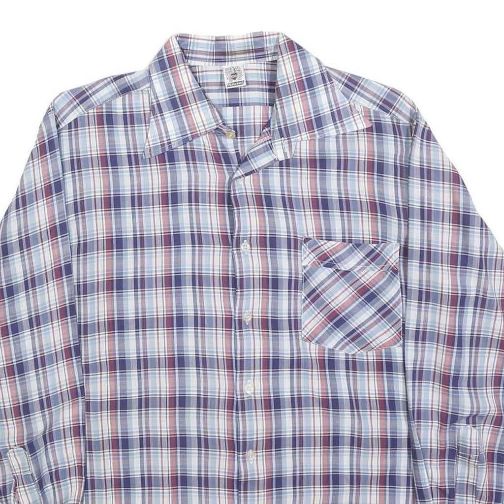KUNZEL Mens Blue & Red Check Shirt L Classic Cotton Blend Long Sleeve Button