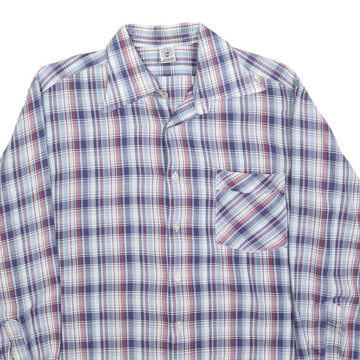 KUNZEL Mens Blue & Red Check Shirt L Classic Cotton Blend Long Sleeve Button
