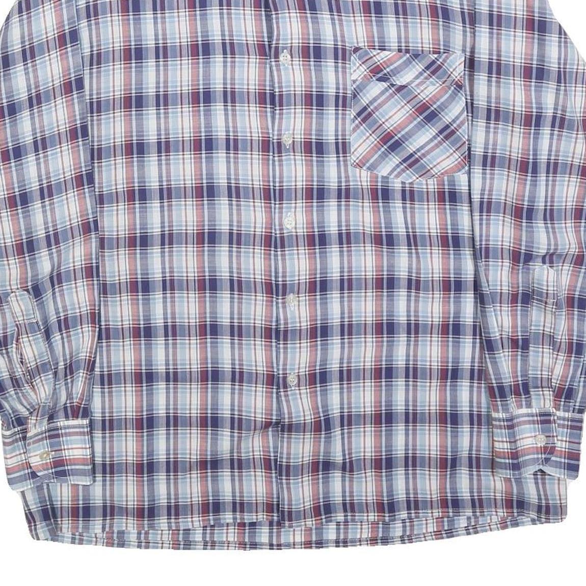KUNZEL Mens Blue & Red Check Shirt L Classic Cotton Blend Long Sleeve Button
