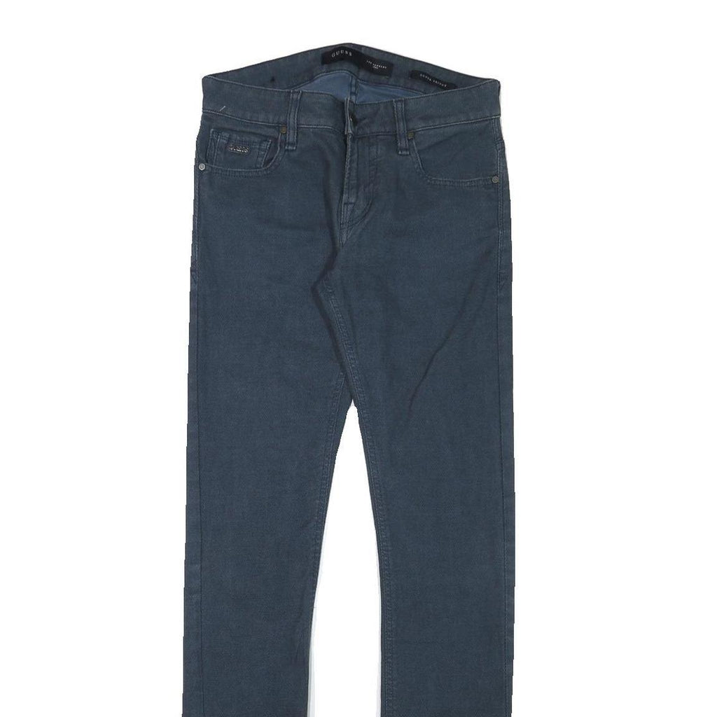 GUESS Mens Slim Blue Cotton Blend Trousers W29 L33 Stylish Zip Closure