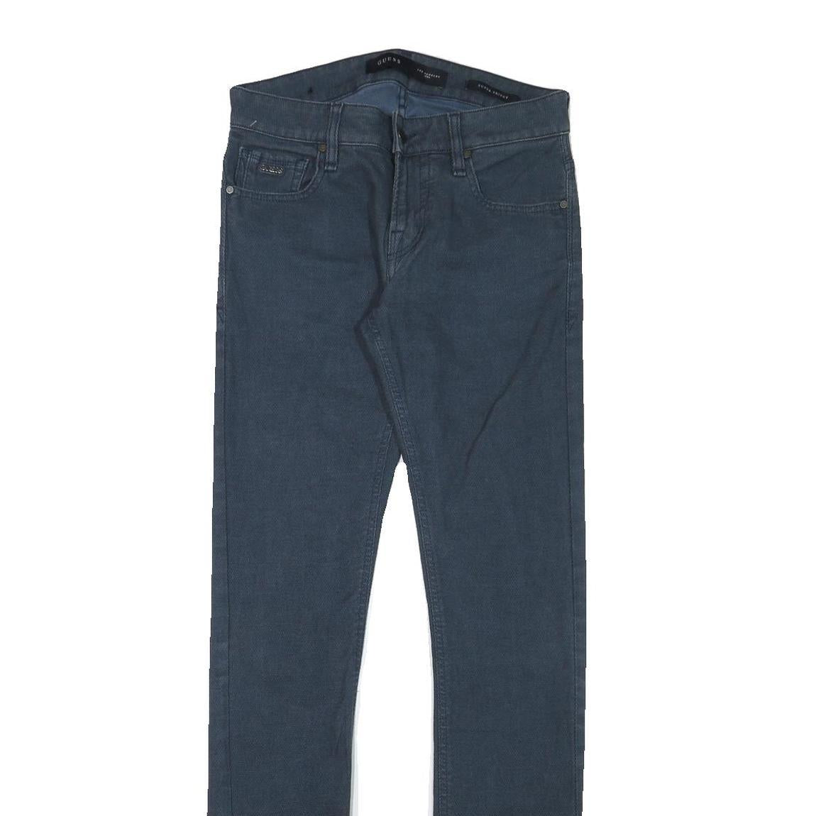 GUESS Mens Slim Blue Cotton Blend Trousers W29 L33 Stylish Zip Closure