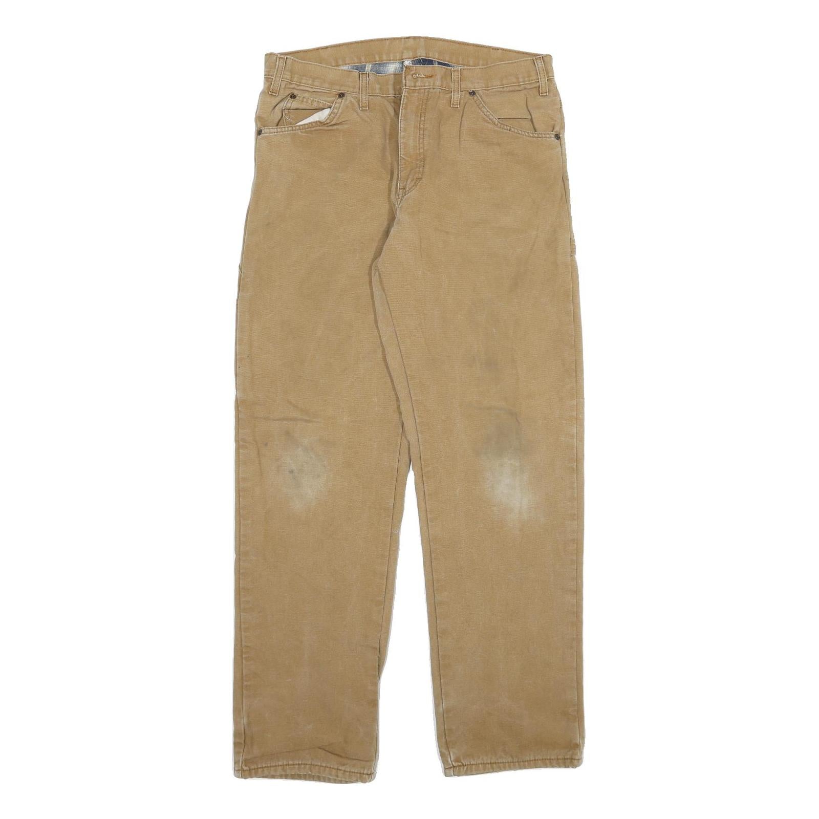 DICKIES Mens Regular Fit Beige Denim W34 L34 Workwear Zip Closure Jeans