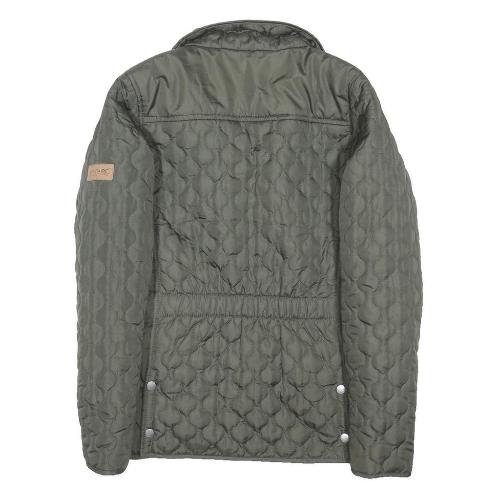 REGATTA Womens Green Quilted Jacket UK 12 Polyester Blend Button Closure Casual