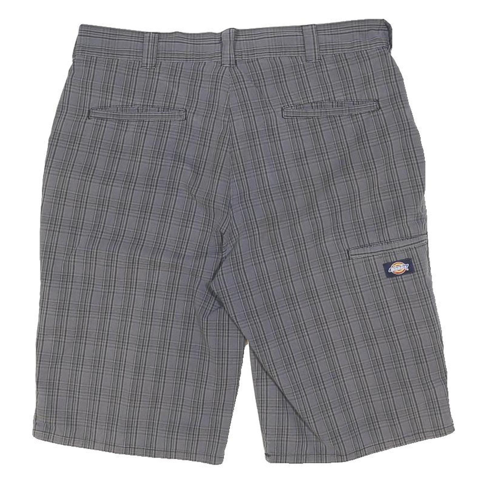 DICKIES Mens Grey Casual Check Shorts L W36 Workwear Cotton Blend