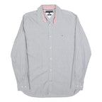 TOMMY HILFIGER Mens Grey & Pink Shirt L Slim Fit Cotton Blend Casual Shirt