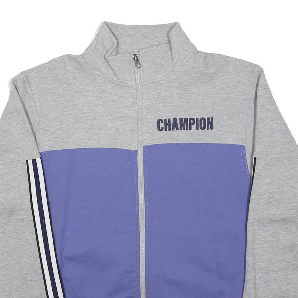 CHAMPION Mens Grey & Purple Zip Up Sweatshirt S Colourblock Athletic Jacket