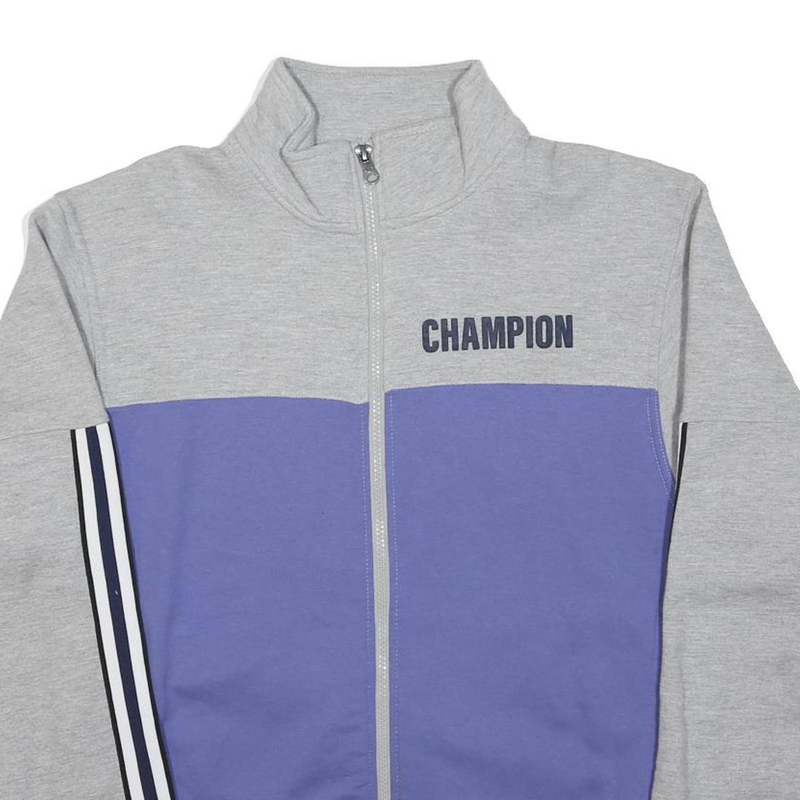 CHAMPION Mens Grey & Purple Zip Up Sweatshirt S Colourblock Athletic Jacket