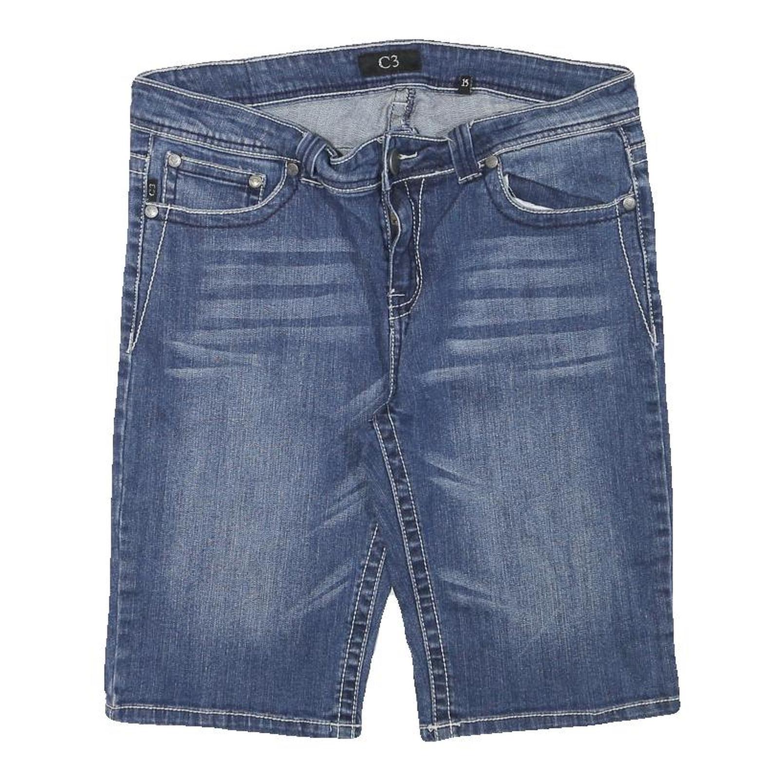 C3 Womens Denim Blue Casual Shorts L W32 Embroidered Pockets