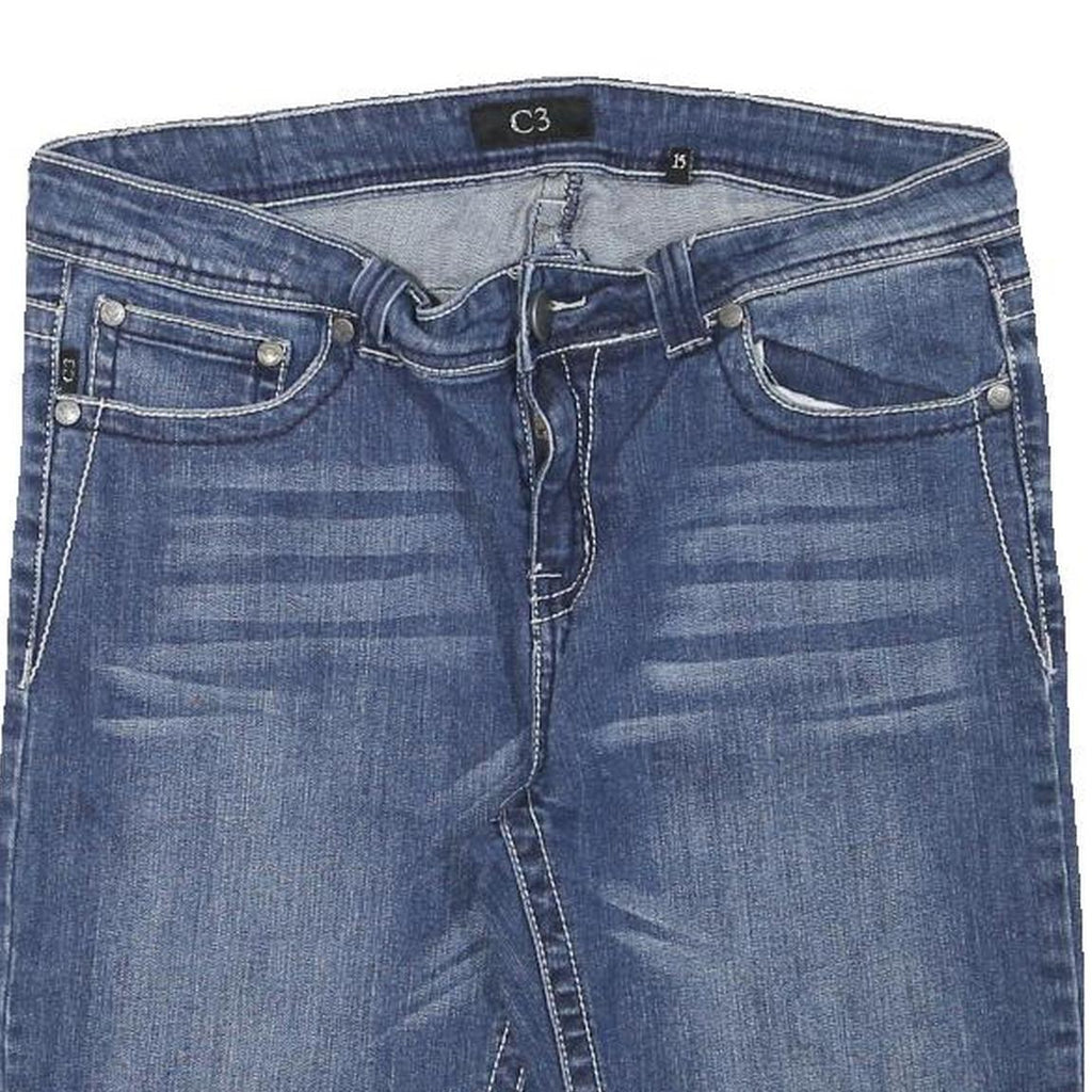 C3 Womens Denim Blue Casual Shorts L W32 Embroidered Pockets