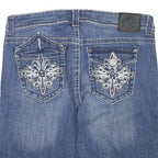 C3 Womens Denim Blue Casual Shorts L W32 Embroidered Pockets