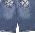 C3 Womens Denim Blue Casual Shorts L W32 Embroidered Pockets
