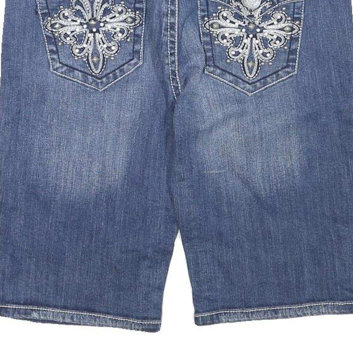 C3 Womens Denim Blue Casual Shorts L W32 Embroidered Pockets