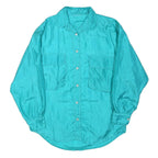 Womens Blue Loose Fit Shirt L Long Sleeve Button Pocket Casual Light