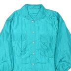 Womens Blue Loose Fit Shirt L Long Sleeve Button Pocket Casual Light