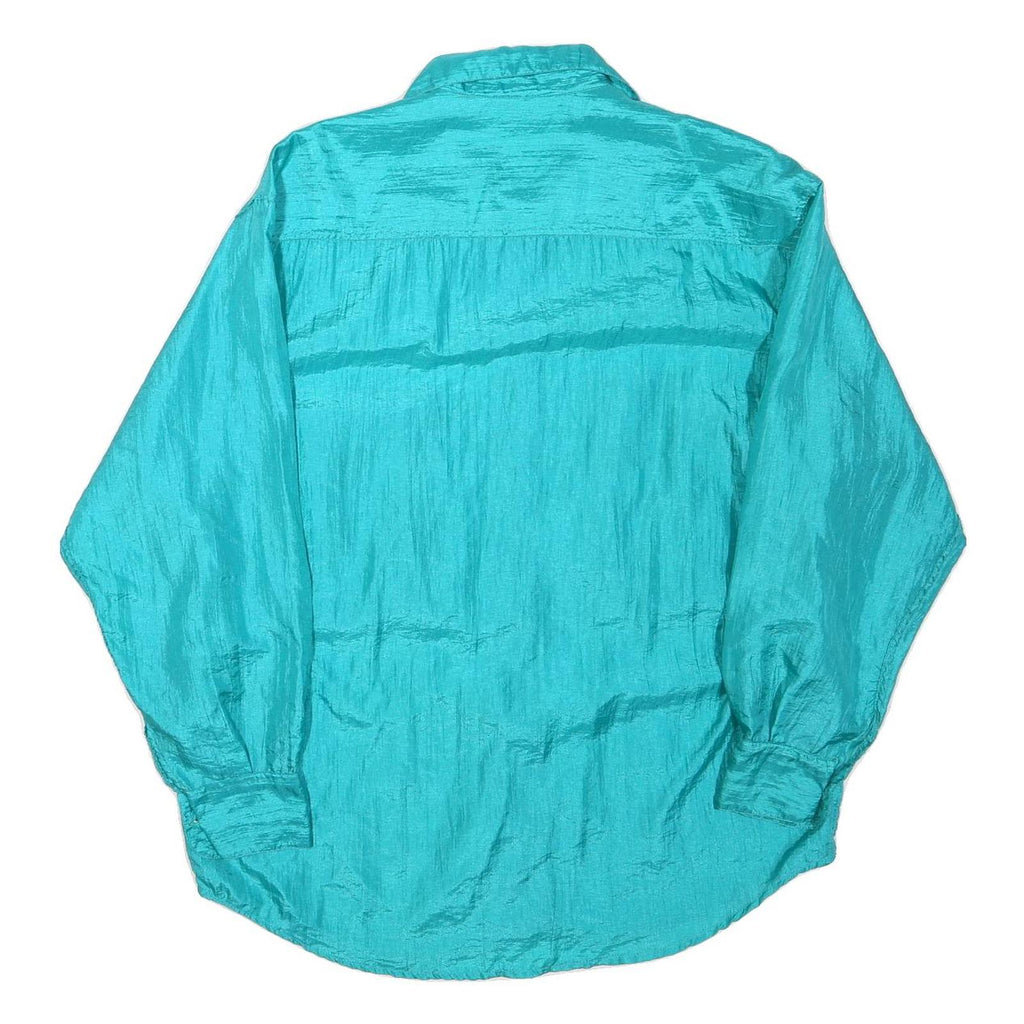 Womens Blue Loose Fit Shirt L Long Sleeve Button Pocket Casual Light