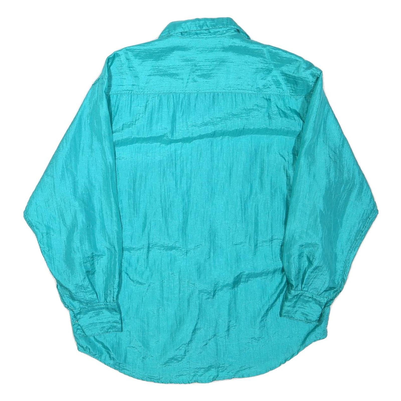 Womens Blue Loose Fit Shirt L Long Sleeve Button Pocket Casual Light