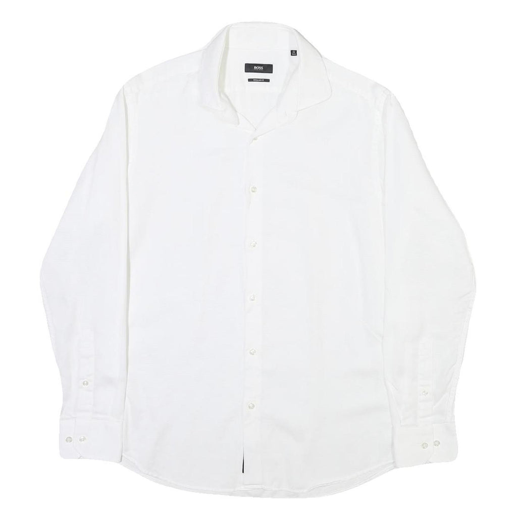 BOSS Mens White Shirt M Cotton Blend Classic Fit Button Down Collar Long Sleeve