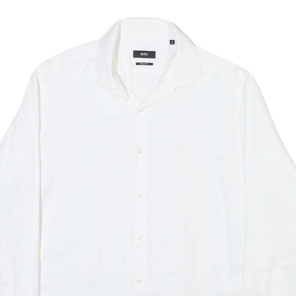 BOSS Mens White Shirt M Cotton Blend Classic Fit Button Down Collar Long Sleeve