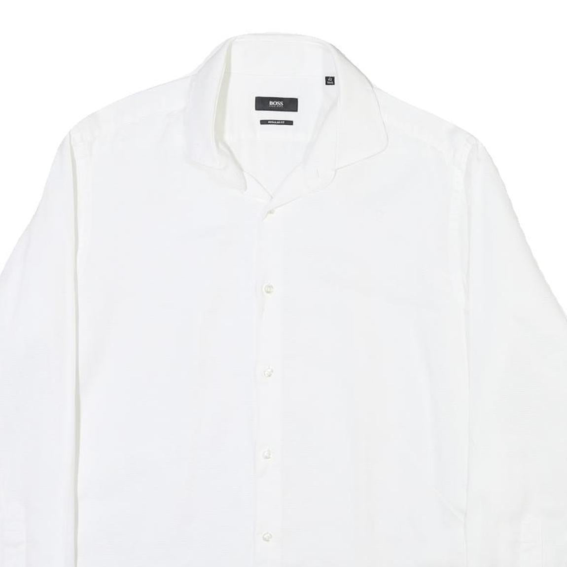 BOSS Mens White Shirt M Cotton Blend Classic Fit Button Down Collar Long Sleeve