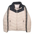 CHAMPION Womens Beige & Black Puffer Jacket M Polyamide Chevron Logo Tape Zip