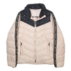 CHAMPION Womens Beige & Black Puffer Jacket M Polyamide Chevron Logo Tape Zip