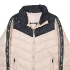 CHAMPION Womens Beige & Black Puffer Jacket M Polyamide Chevron Logo Tape Zip