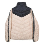CHAMPION Womens Beige & Black Puffer Jacket M Polyamide Chevron Logo Tape Zip