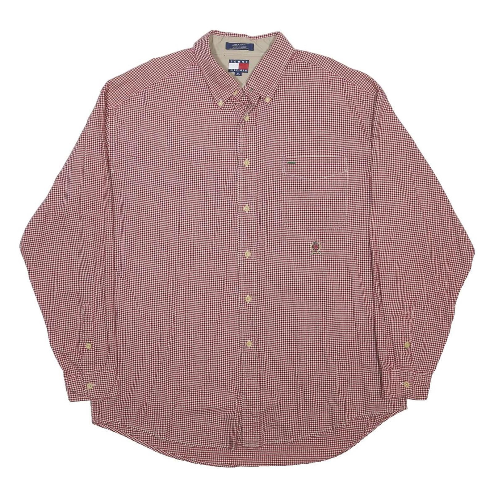 TOMMY HILFIGER Mens Red & White Check Shirt XL Button Down Cotton Casual