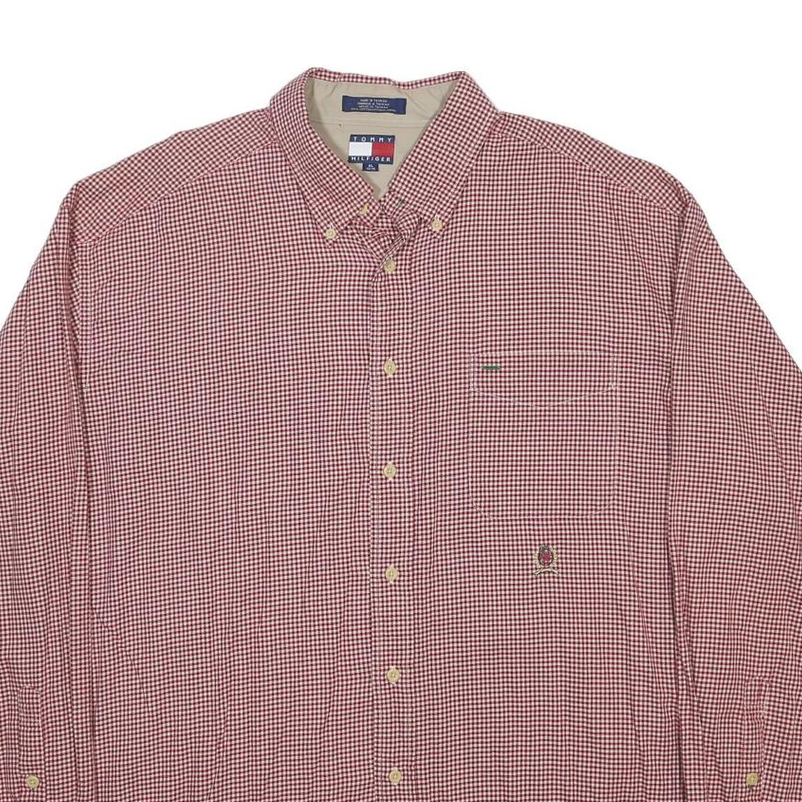 TOMMY HILFIGER Mens Red & White Check Shirt XL Button Down Cotton Casual