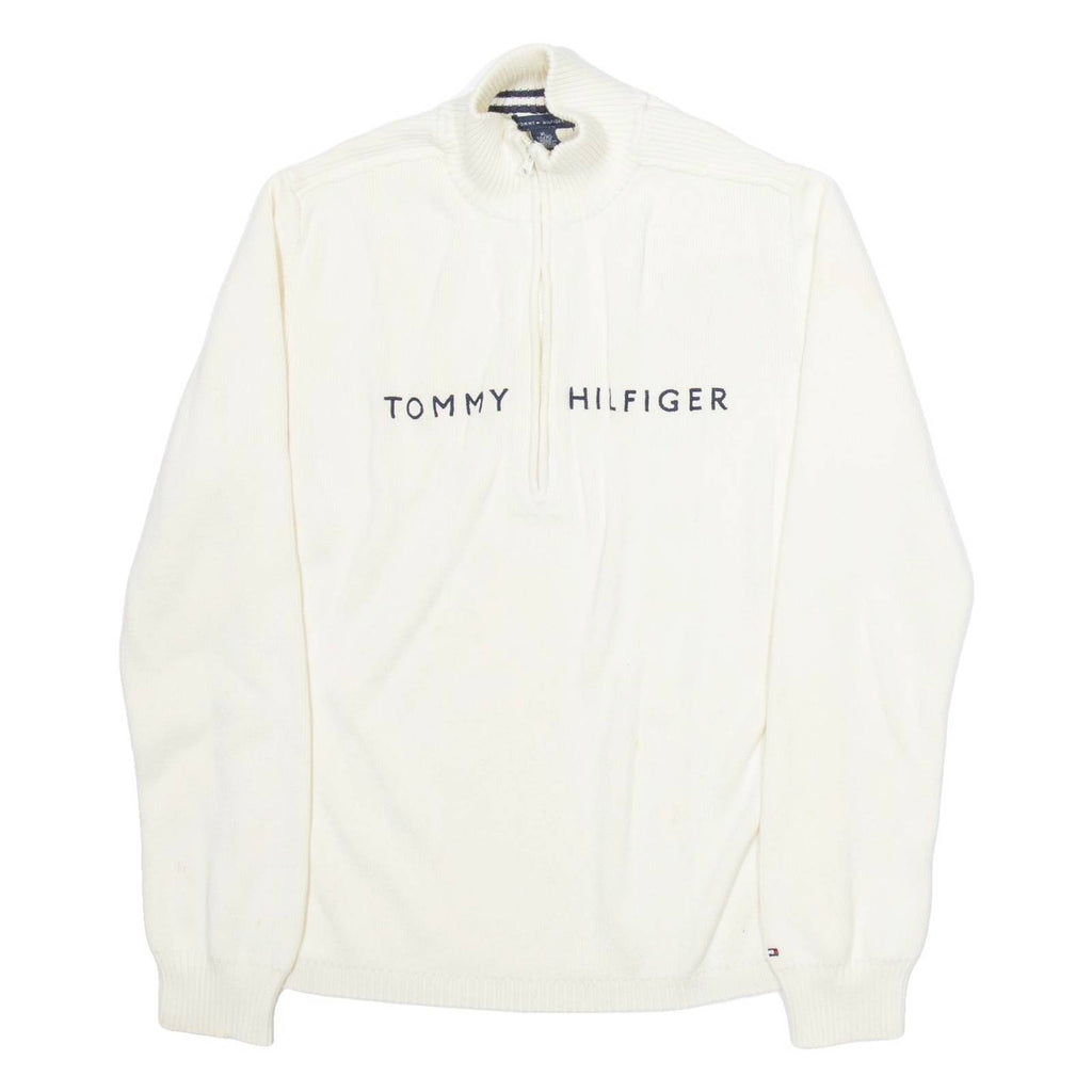 TOMMY HILFIGER Womens Jumper White 1/2 Zip Tight Knit XL