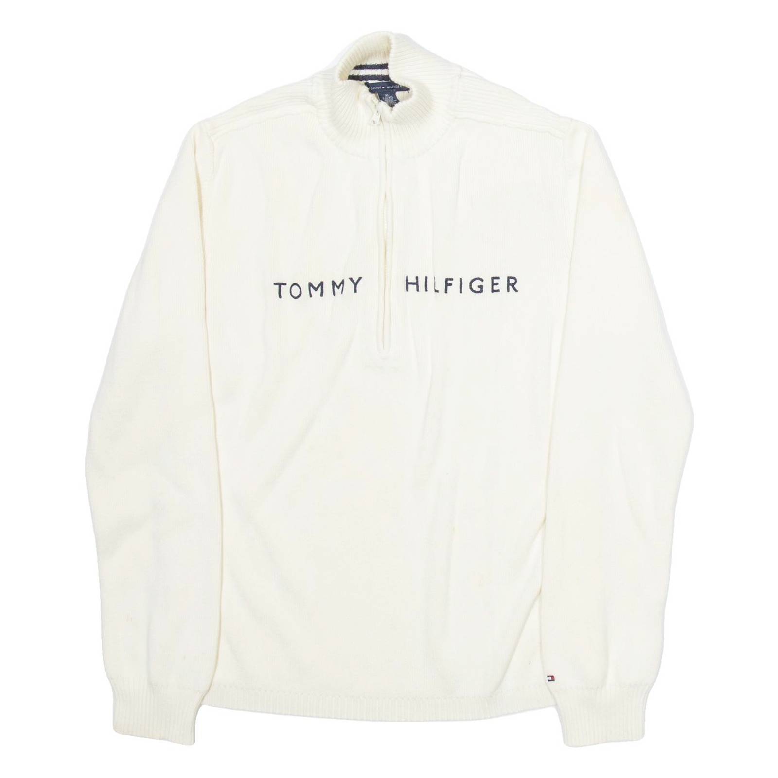 TOMMY HILFIGER Womens Jumper White 1/2 Zip Tight Knit XL