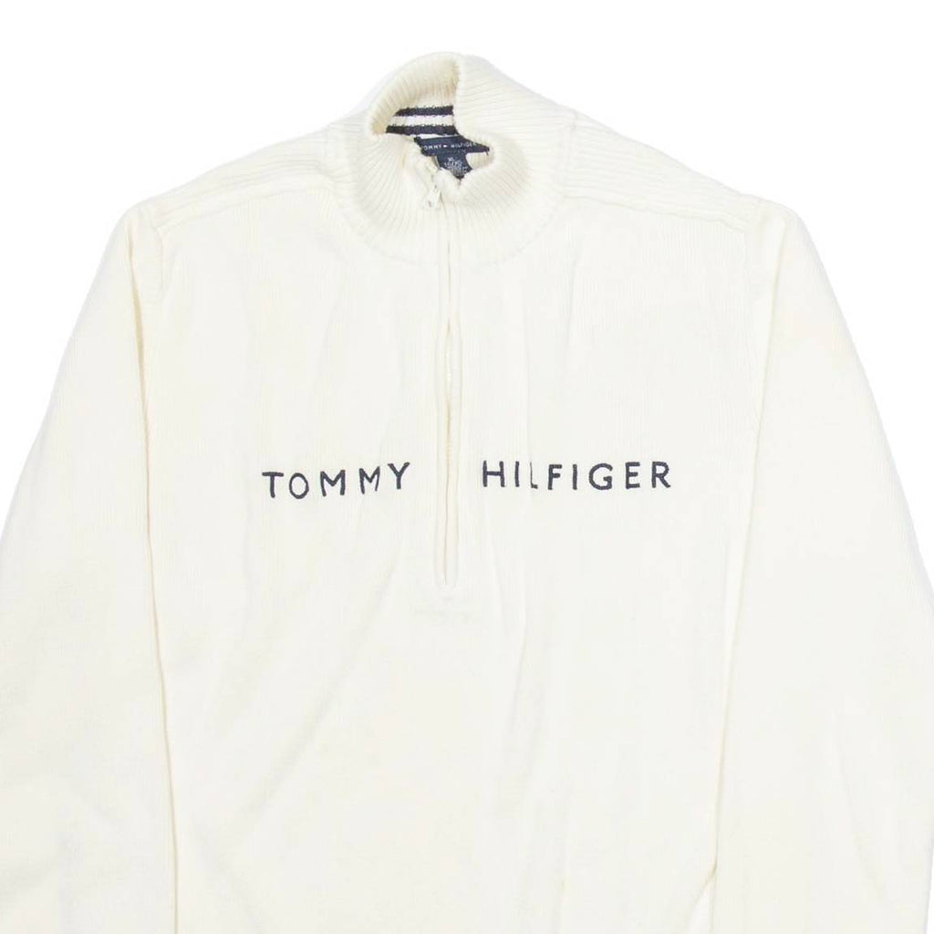 TOMMY HILFIGER Womens Jumper White 1/2 Zip Tight Knit XL