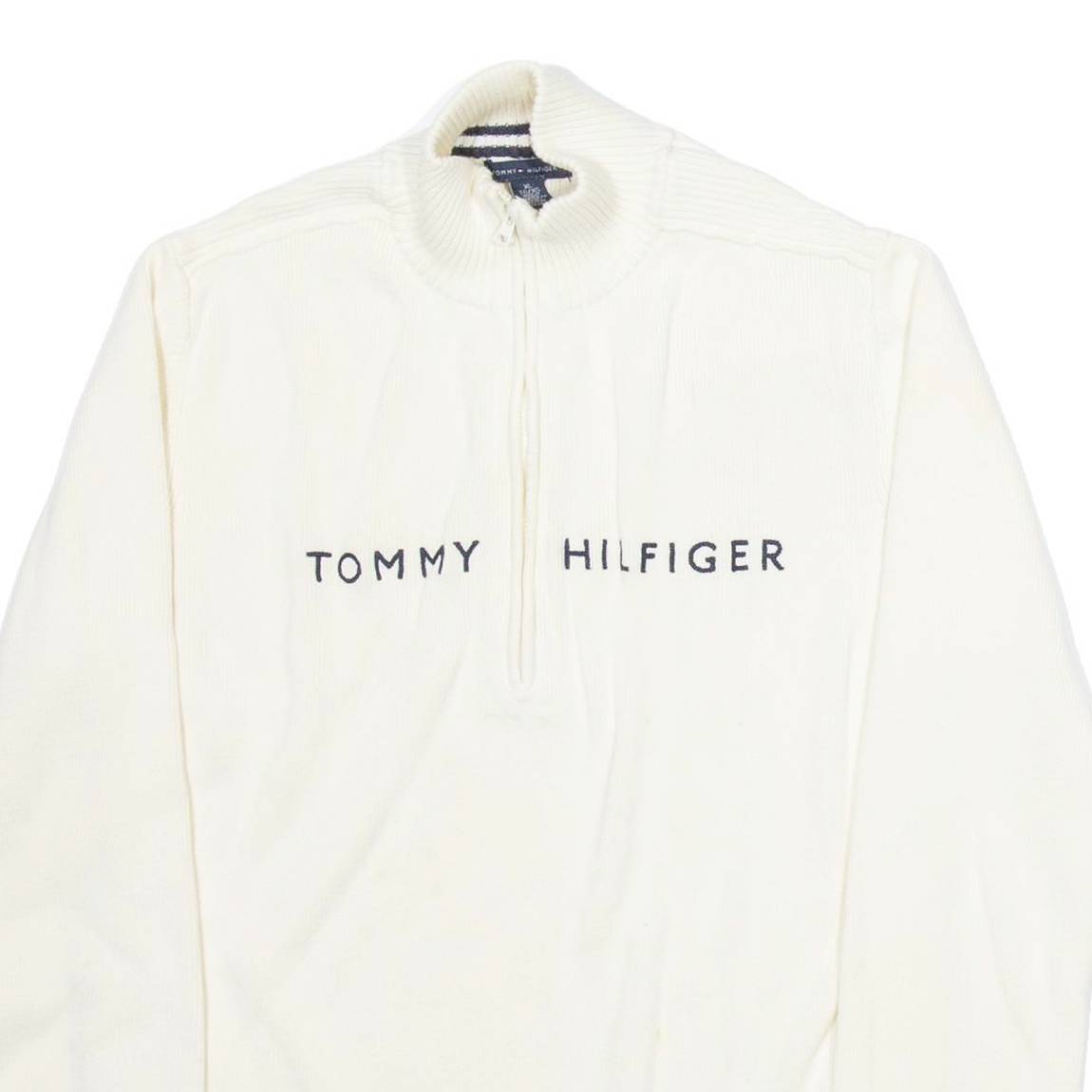 TOMMY HILFIGER Womens Jumper White 1/2 Zip Tight Knit XL
