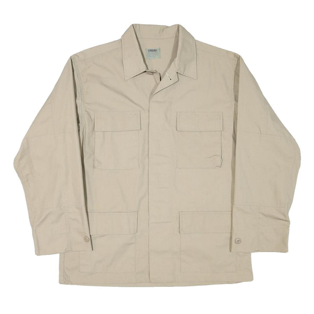 Mens Beige Cotton Blend Casual Button Jacket L Plain Santa Clara Public Health