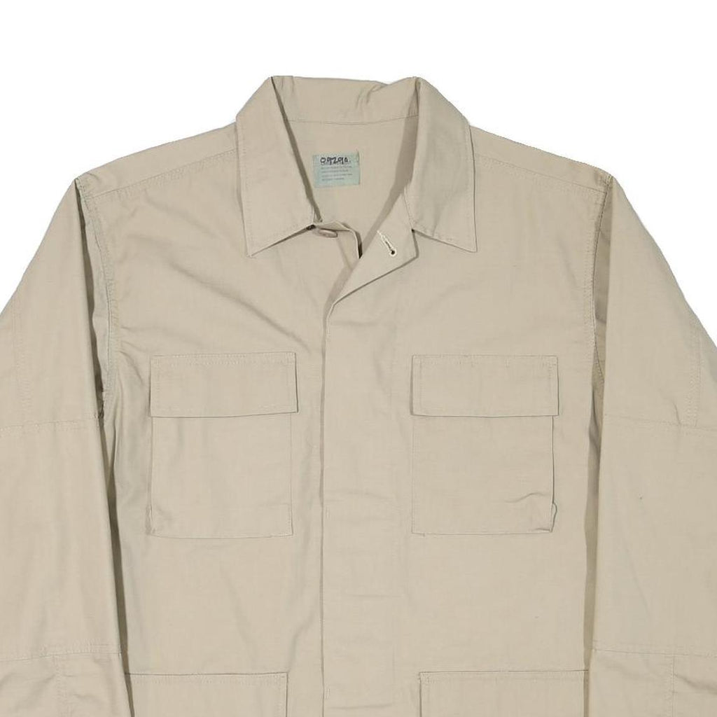 Mens Beige Cotton Blend Casual Button Jacket L Plain Santa Clara Public Health