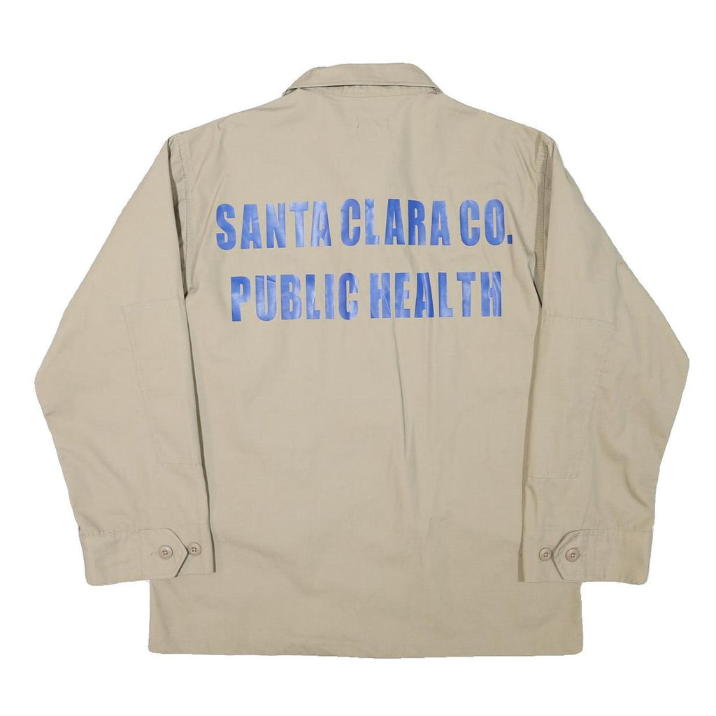 Mens Beige Cotton Blend Casual Button Jacket L Plain Santa Clara Public Health