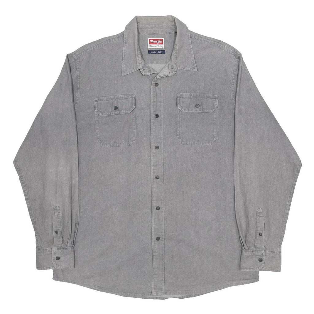 WRANGLER Mens Grey Cotton Blend Shirt XL Button Pocket Work Casual