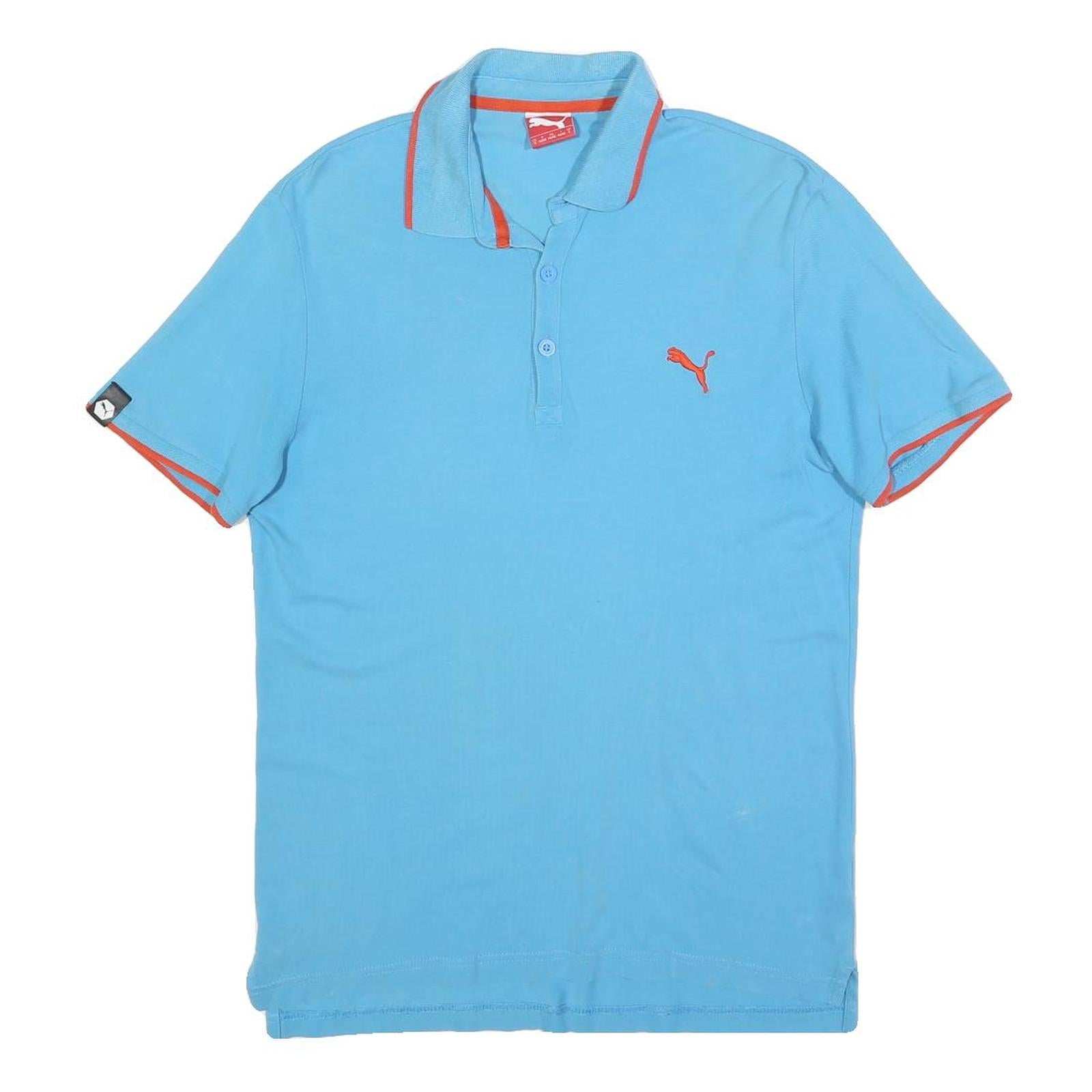 PUMA Mens Blue & Orange Short Sleeve Plain Polo Shirt S Cotton Blend