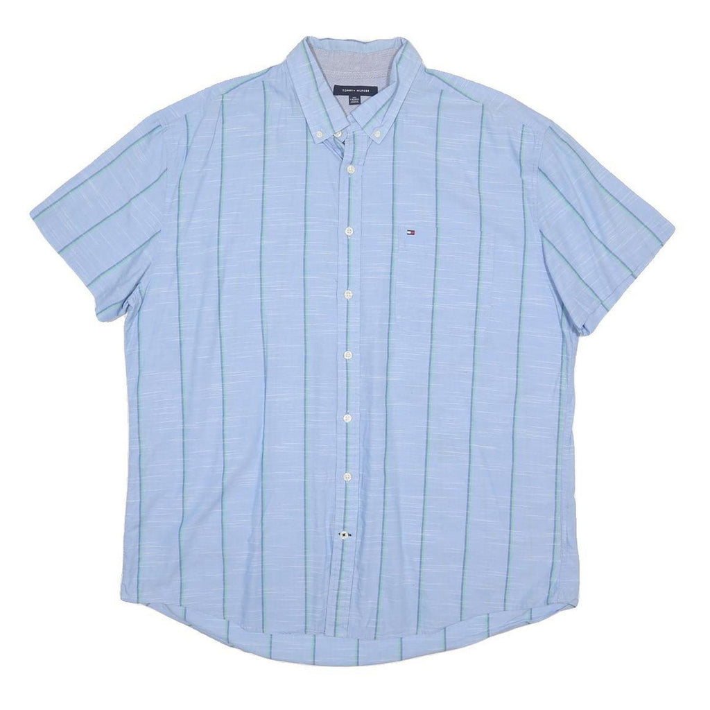 TOMMY HILFIGER Mens Blue & Green Cotton Short Sleeve Shirt 2XL Button-Down