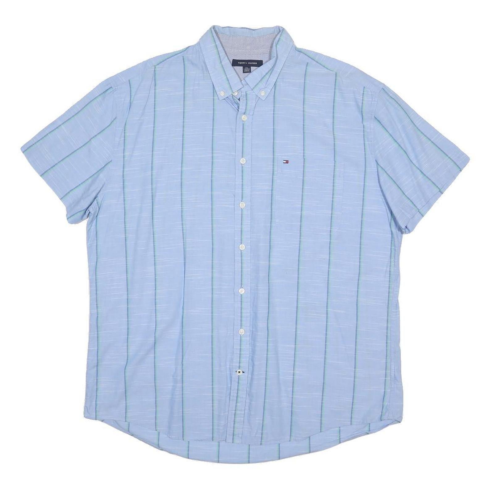 TOMMY HILFIGER Mens Blue & Green Cotton Short Sleeve Shirt 2XL Button-Down
