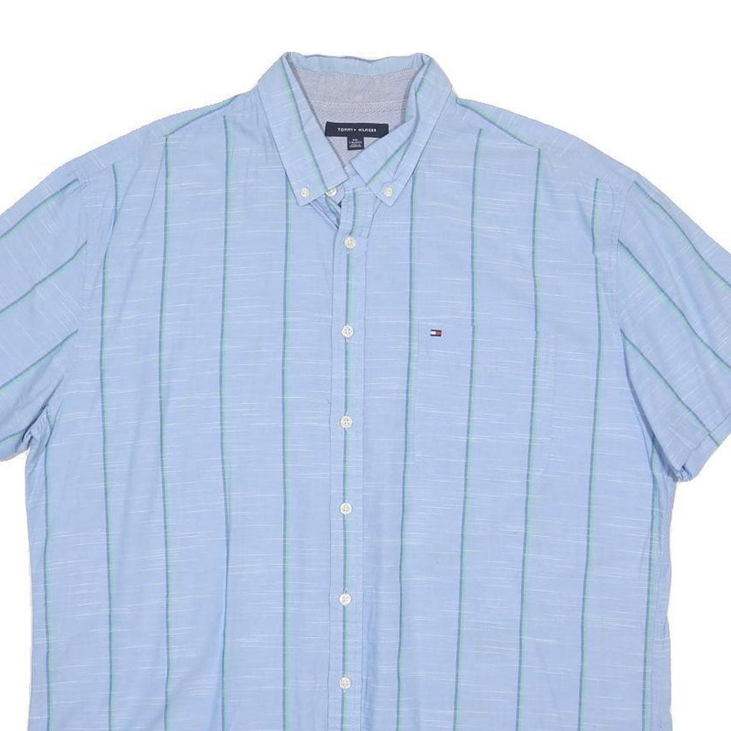 TOMMY HILFIGER Mens Blue & Green Cotton Short Sleeve Shirt 2XL Button-Down