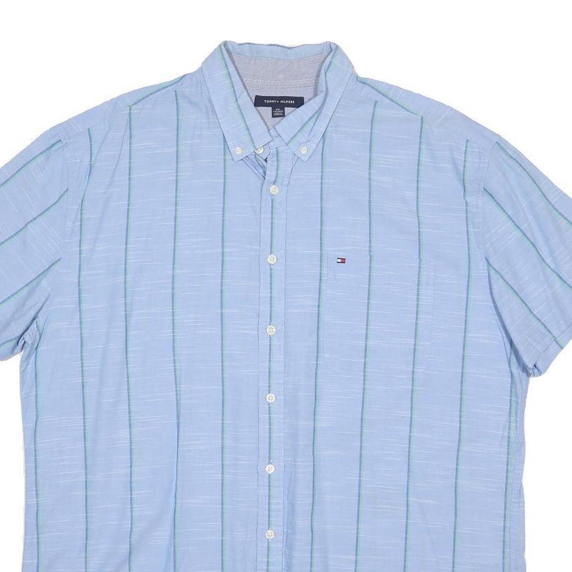 TOMMY HILFIGER Mens Blue & Green Cotton Short Sleeve Shirt 2XL Button-Down